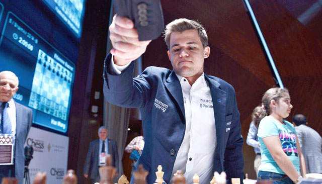 Carlsen ha ganado 4 partidas en el Memorial Gashimov (foto tomada del sitio oficial del evento)