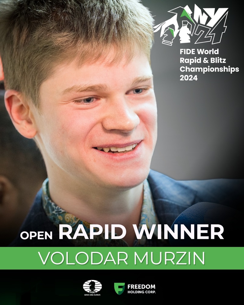 El GM ruso Volodar Murzin ganó sorpresivamente la sección abierta del Campeonato mundial de ajedrez rápido; mientras, el GM cubano-estadounidense, Leinier Domínguez concluyó invicto, pero quedó fuera del podio de premiaciones.